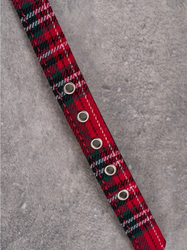 Plaid und Herz Anhänger Kette RotGrün Choker Gothic Strass