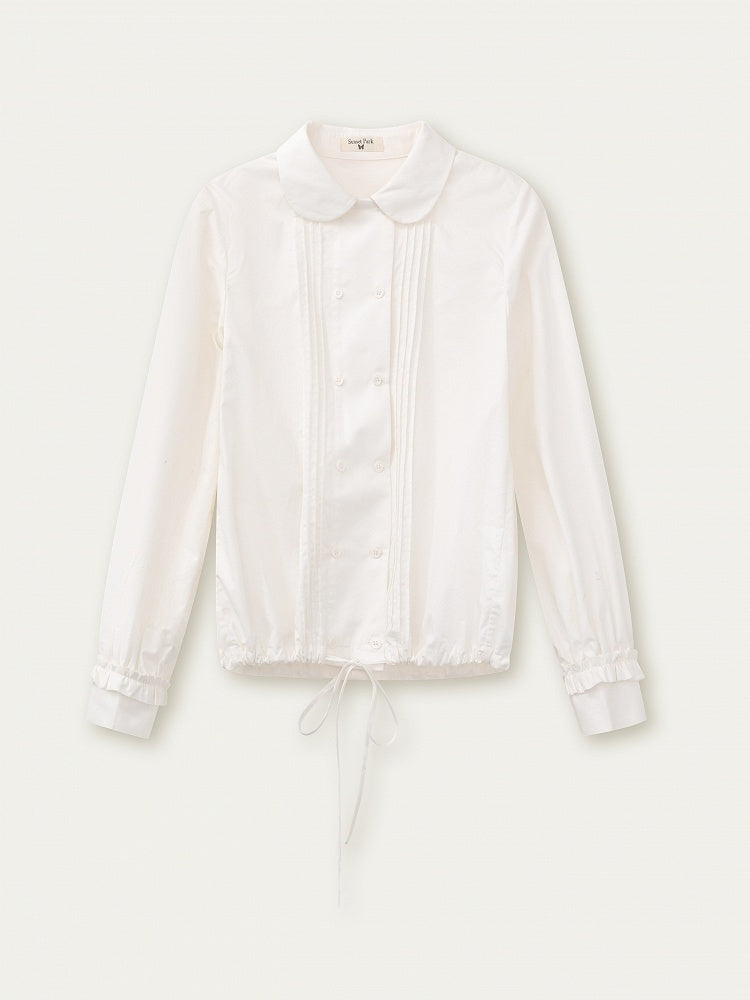 Drawstring White Vintage Shirt Double-breasted