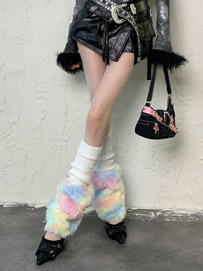 レインボーY2Kシャギーレッグウォーマー