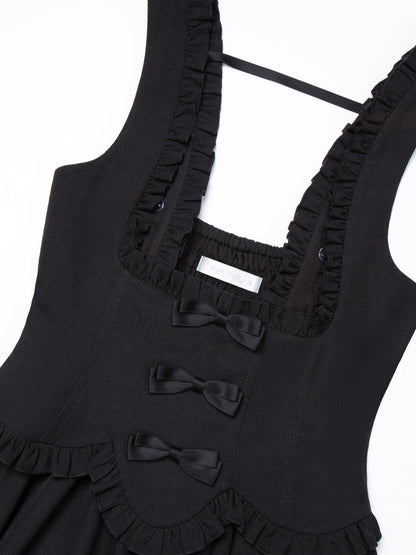 Black Elegant Ruffle Trimming Under Bust Lolita Dress