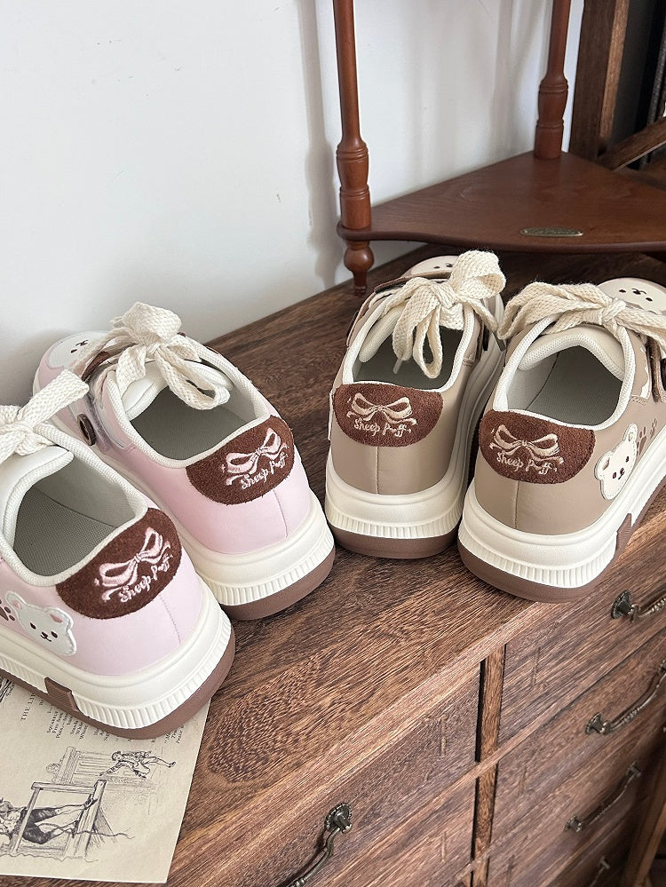 Lace-up Lolita Design with in Print Pink Paw Closure Platform Velcro Sweet Removable Sneakers