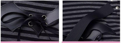 Black and Grey PU Bat Buckle Strap Bear Ears Striped Hoodie