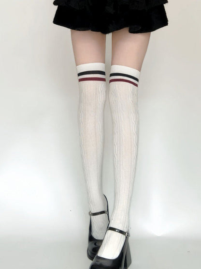 Striped Stockings Colors) (2 Preppy Cable-Knit