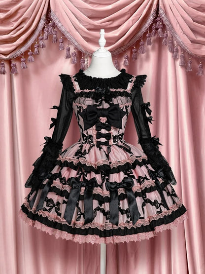 with Black Accents Lace Lolita Bow Bell Sleeves Blouse