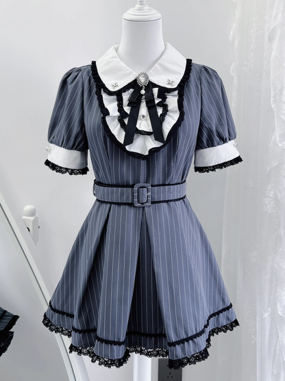 Set Kragen Dark Peter Blue Top Pan Kei Streifen Maid Shorts Jirai mit
