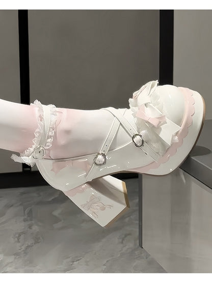 - Design Plateauschuhe Crisscross Round High-Heel White Toe