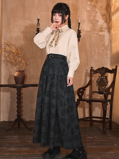 Grey Chinese Style Print - Skirt Leaf Dark