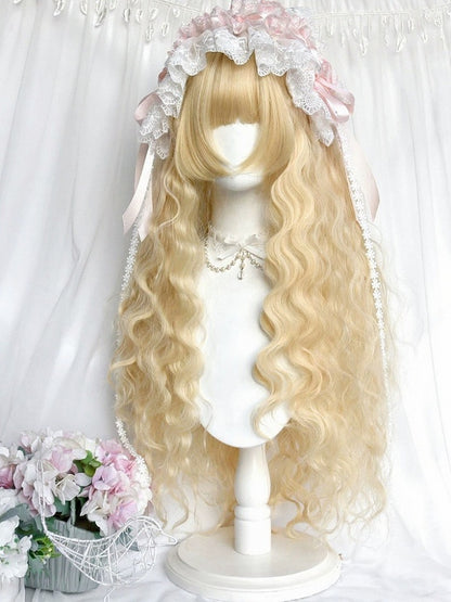Blonde 80cm Long Wavy Curly Wig with Full Bangs - Sinwavy