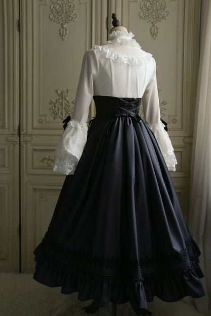 ダークグレーのエレガントなボーン入りコルセットベルト付きハイウエストロリータスカート