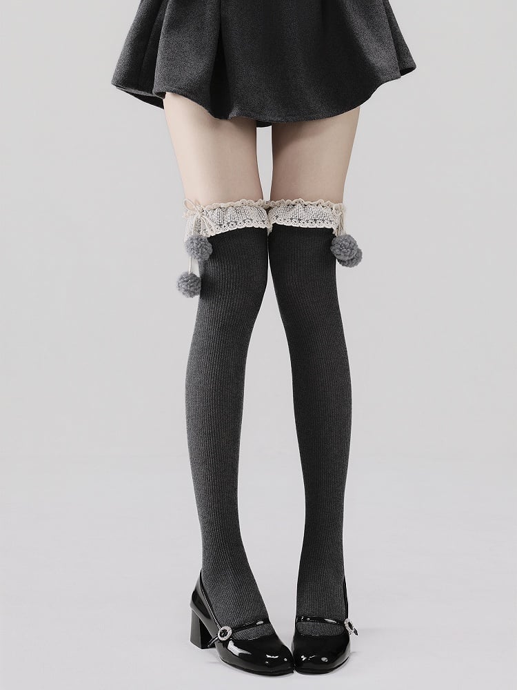 Pom-Pom Pattern Ruffled Stockings Decoration Vertical Colors Striped with 7 48CM