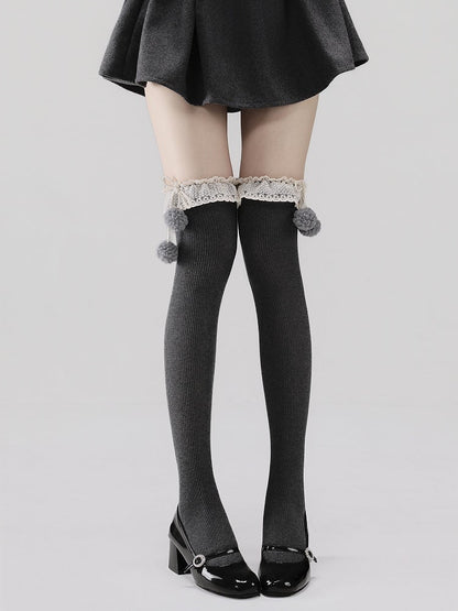 Pom-Pom Pattern Ruffled Stockings Decoration Vertical Colors Striped with 7 48CM