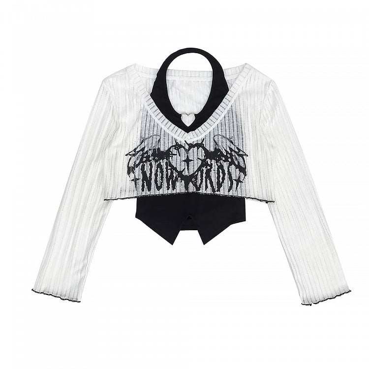 Set Black Halter Design Bittersweet with Top Sleeves White Long Neck Heart