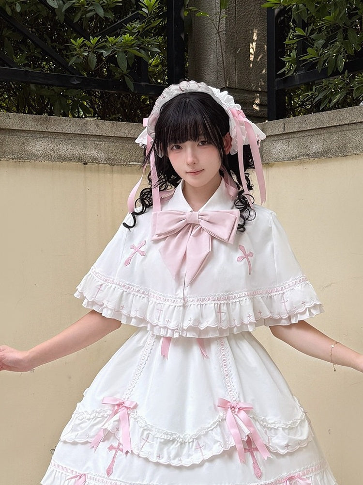 Lolita Cape with Bow & Cross Pattern in 4 Colors - MUYU