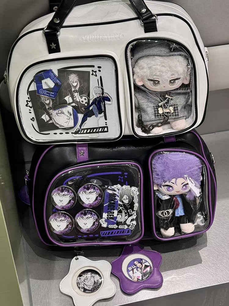 Brotförmige Ita-Umhängetasche in Schwarz und Lila mit Kontrastbesatz