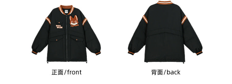 Zootopia Nick Applique Black Down Jacket Detachable Sleeves