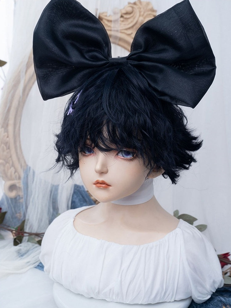 Dark Blue Short Wavy Boy Style Wig
