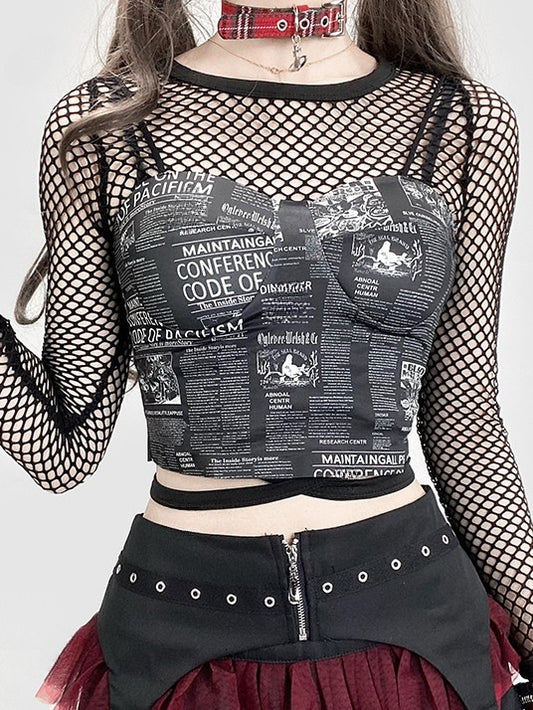 Glamorous Newspaper Black Top Cami Y2K Print