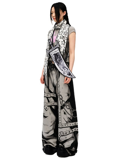 White Star Asymmetrical Hem Distressed Scarf