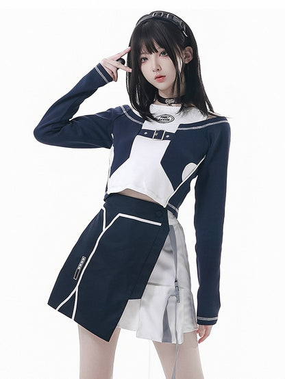 Loading White | Colorblock Blue Techwear Embroidery Tactical Straps Skirt Bar Cargo with