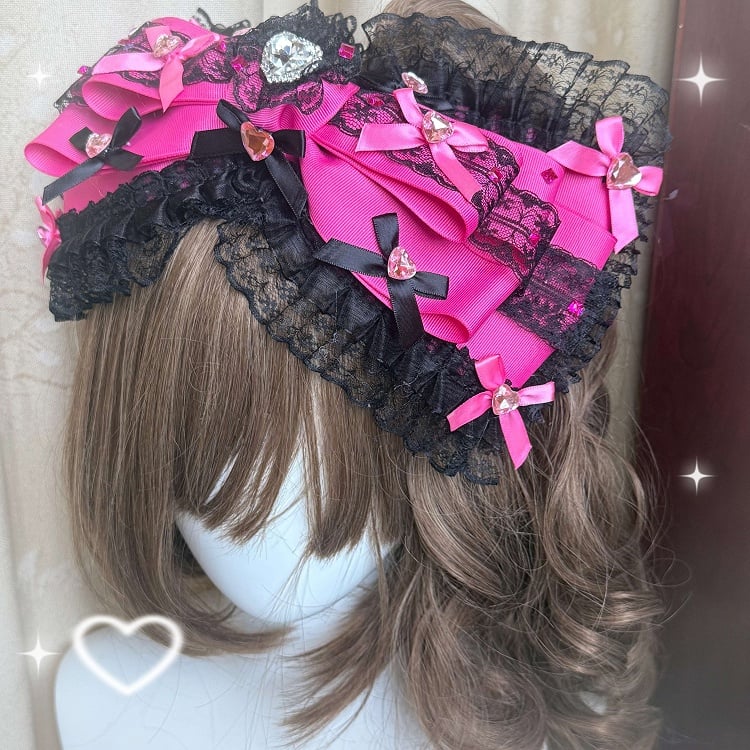 Gyaru Hairclip - Black Lace Hot Pink with Style