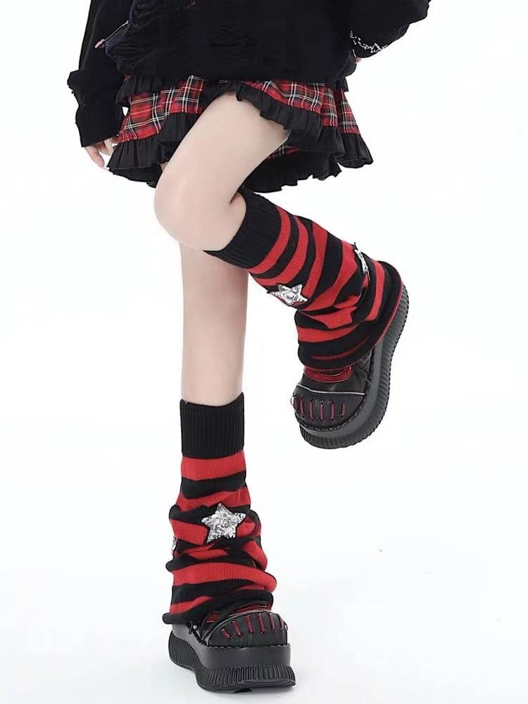 with Warmers Embellishments Punk Striped Black Star Red Leg