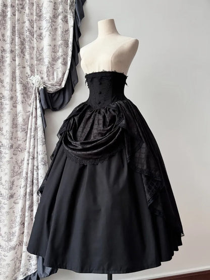 Black Boned Corset Waist Skirt High Waist Aristocrat Gothic Lolita Skirt