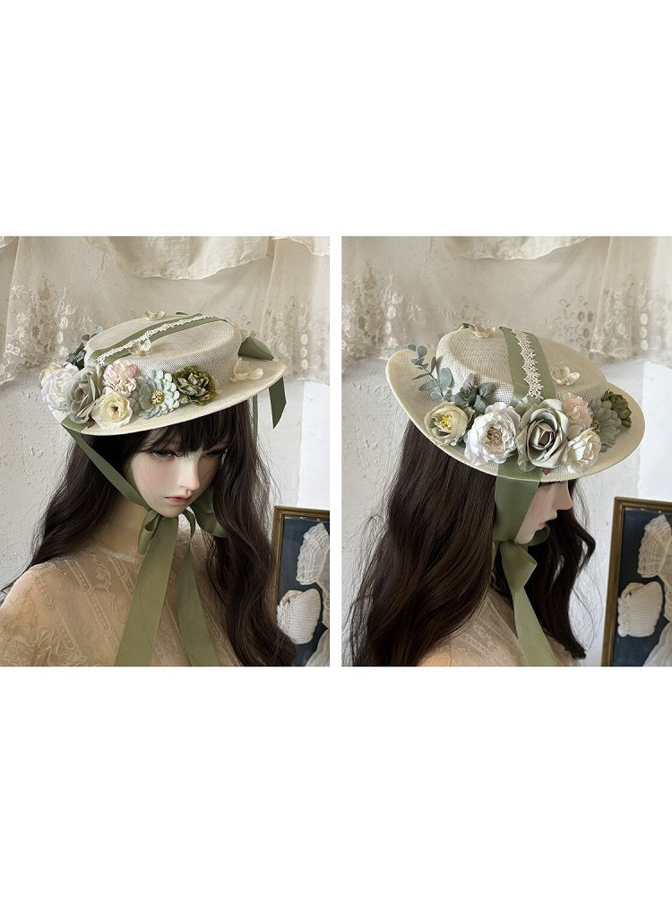 Green and Purple Elegant Floral Flat Hat - Haw Berry