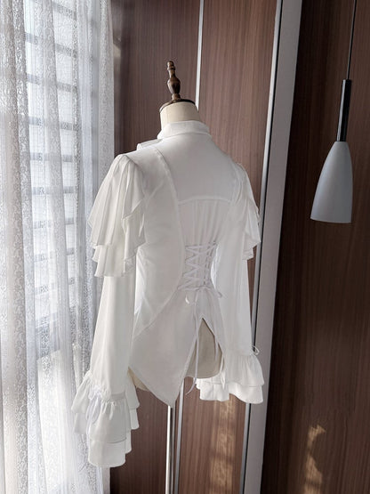 Ruffle Aristocrat White Shoulder with Lolita Cascading Blouse Ouji Panels