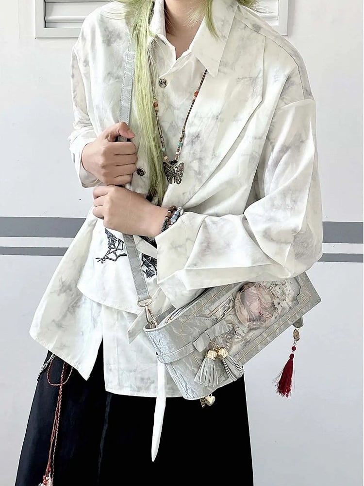 Blumentasche Silber Muster Akzent Stil Schleife PU Ita mit Fransen Cheongsam