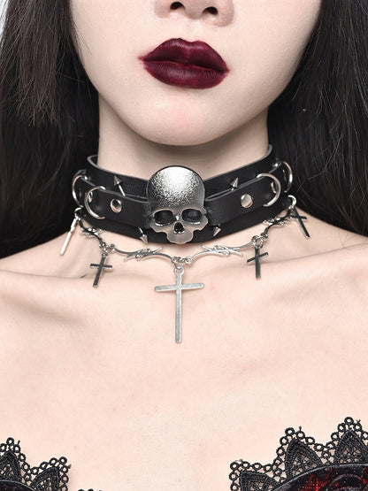 Gothic Cross Pendants Black PU Choker