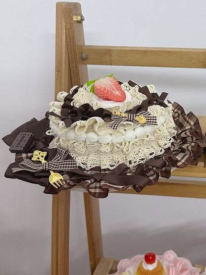 Lace Strawberry Hat Lolita Beige Mini Size Sweet Coffee 2 Options Cake