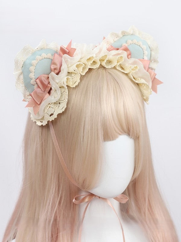 Ear in and with Bow Sweet colors Lolita Ruffled Available Hairband Bear 2 Accents