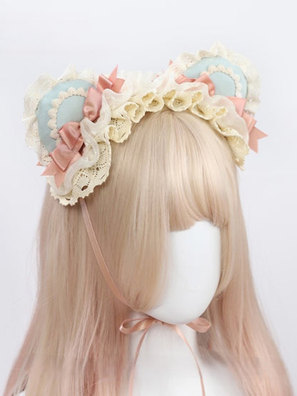 Ear in and with Bow Sweet colors Lolita Ruffled Available Hairband Bear 2 Accents