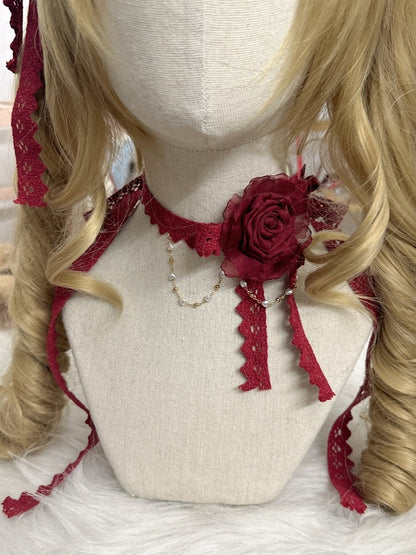 Rose Color 4 Choker Chain Options Lace Bead