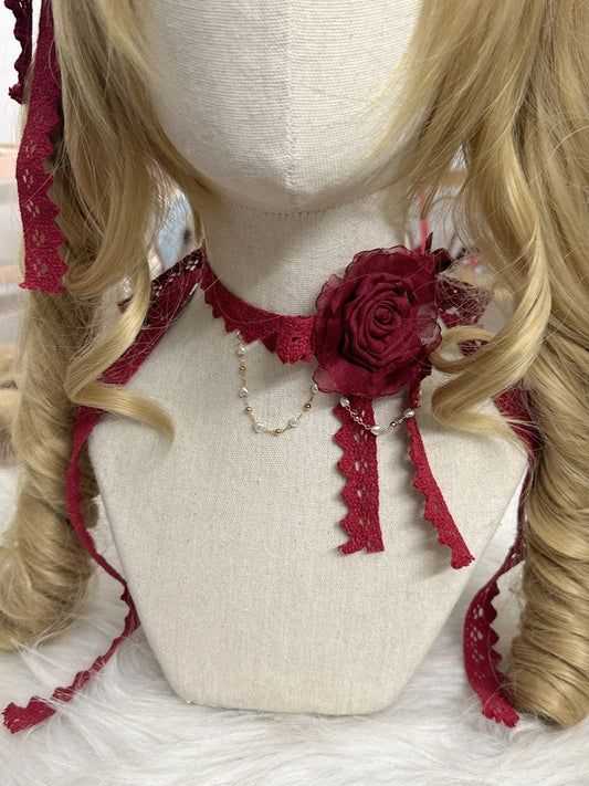 Rose Color 4 Choker Chain Options Lace Bead