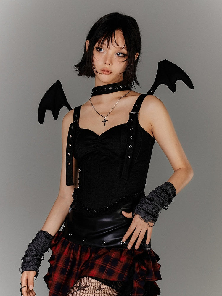 Glamorous Ärmelloses Korsett Top Träger Schwarz Herzförmiger Ausschnitt Schnalle Schulter