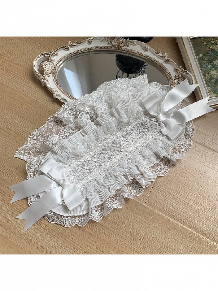 Beige White Lace Trim Lolita Bow Hairband - With PUJI