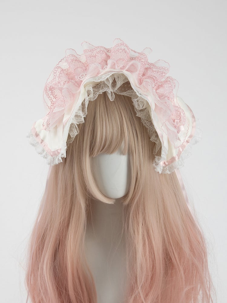 Pastel Wide Pink with Removable Lace Ruffled Ears Bunny Hairband Bows