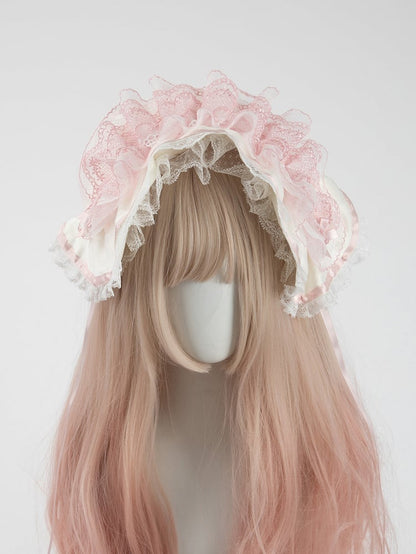 Pastel Wide Pink with Removable Lace Ruffled Ears Bunny Hairband Bows