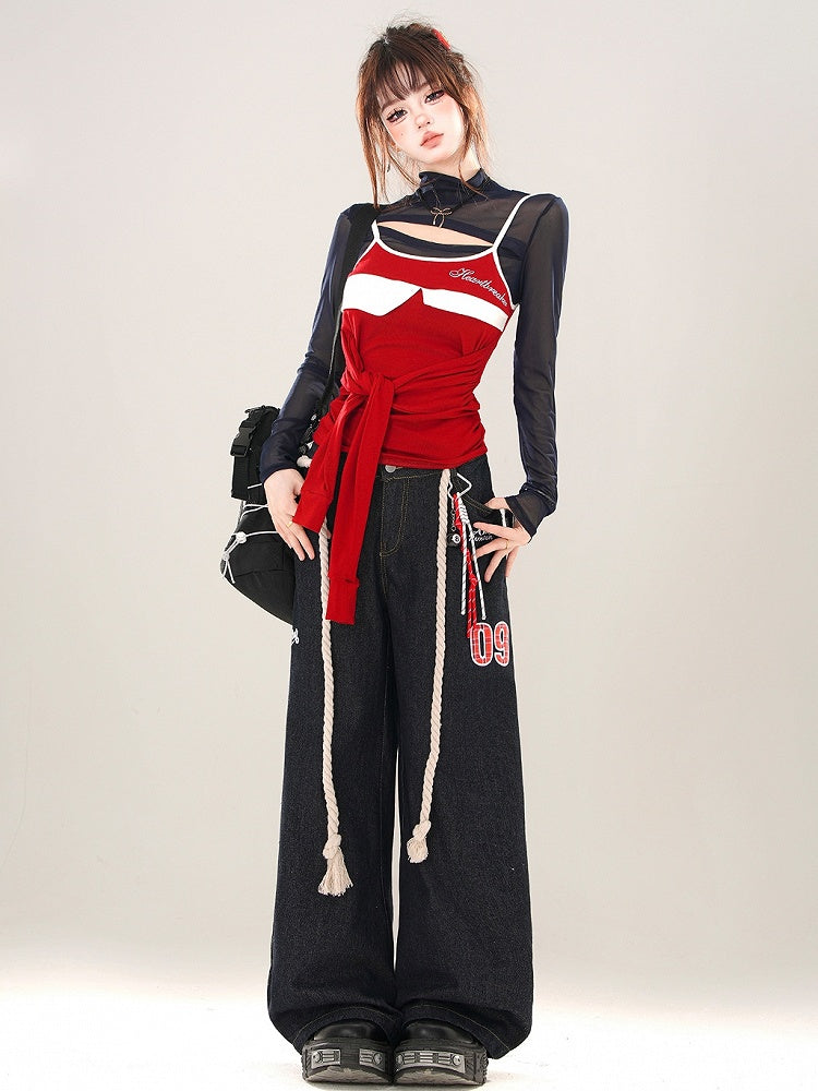 Red/Navy Blue Bold Tie Accent Cami Top