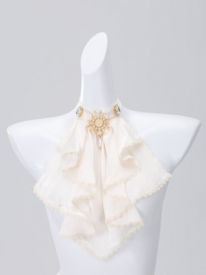 Ivory Ruffled High-Neck Poet Shirt with Jabot Tie - DevilInspired Exclusive Collection