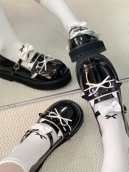 Preppy Flat Design Lamb Dazed PU with Style Black Shoes