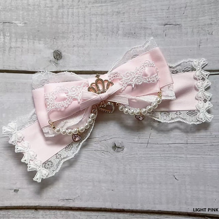 8 Pearl Jirai Bowknot Color Crown Hairclip/Brooch Kei Rhinestone Options Lace