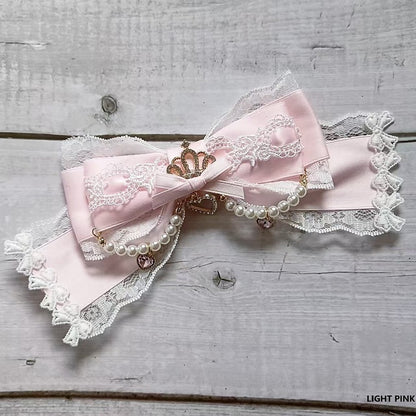 8 Pearl Jirai Bowknot Color Crown Hairclip/Brooch Kei Rhinestone Options Lace