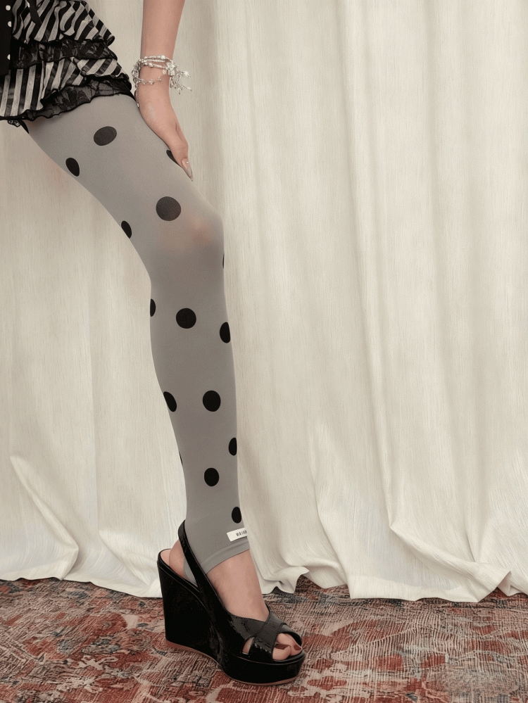 Gray Big Black Polka-Dot With Pattern Tights Stirrup White/Gray/Light