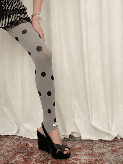 Gray Big Black Polka-Dot With Pattern Tights Stirrup White/Gray/Light