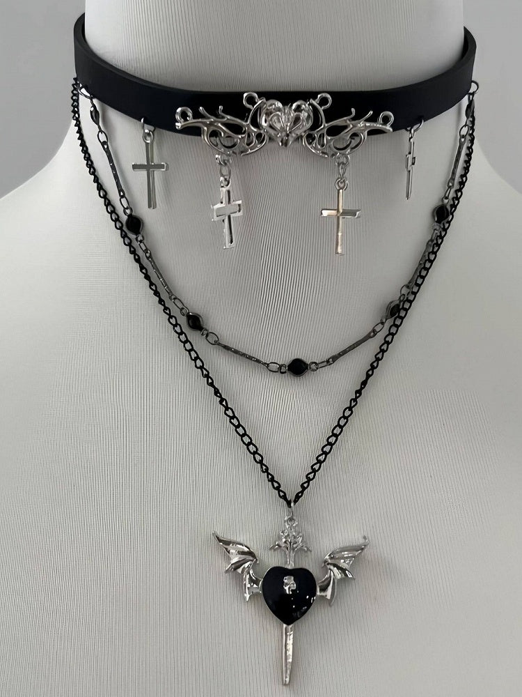 Black Layered Cross Chain Necklace - Kiwi Store