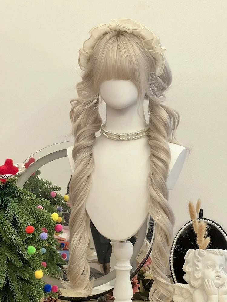 90cm Synthetic Bangs Long Blonde With Full Wig Wavy Light