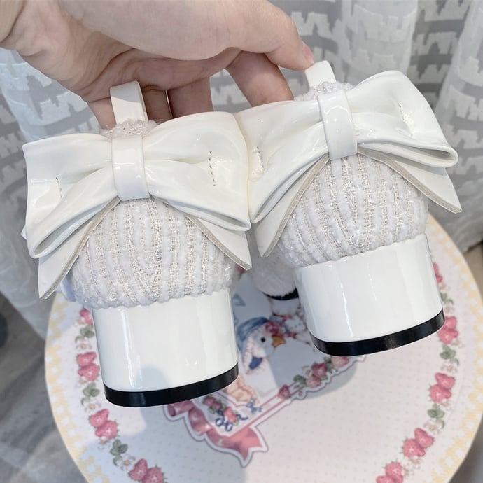 White Bow Round Toe 3.5CM Block Heel Lolita Mary Janes