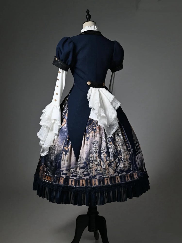 パフカラー スプリットテールスリーブ ブレザー ショート ブルー トップス ダーク